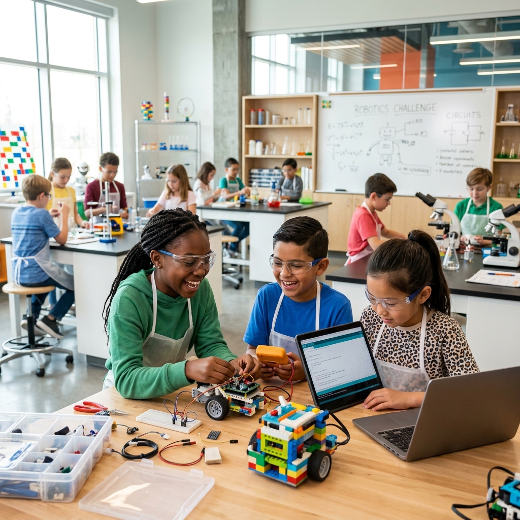 Children doing STEM activities at STEM Play Lab